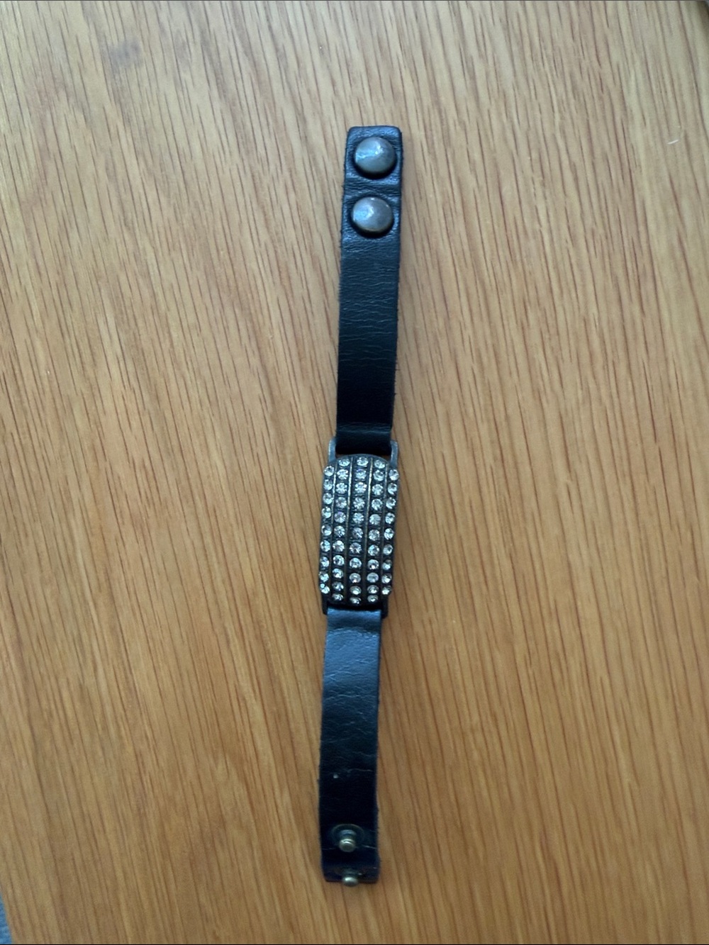 Metal Rhinestone and Leather Bracelet